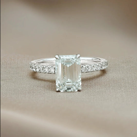 2 CT Emerald Hidden Halo & Pave Lab Grown Diamond Engagement Ring.