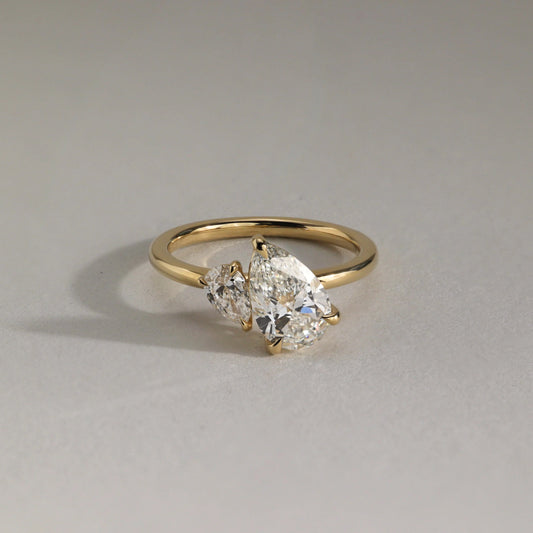 1 TCW Pear Toi et Moi Lab Grown Diamond Engagement Ring.