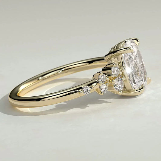 2 CT Elongated Cushion Cluster Lab Grown Diamond Engagement Ring.