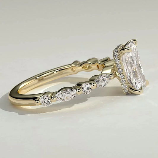2 CT Radiant Hidden Halo Lab Grown Diamond Engagement Ring.