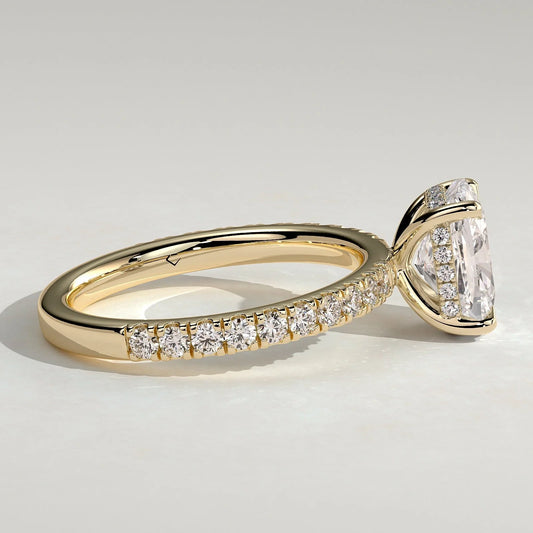 2 CT Elongated Cushion Pave Lab Grown Diamond Engagement Ring.