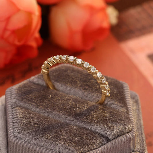 0.2 TCW Round Cut Pave Moissanite Bridal Wedding Band in Gold