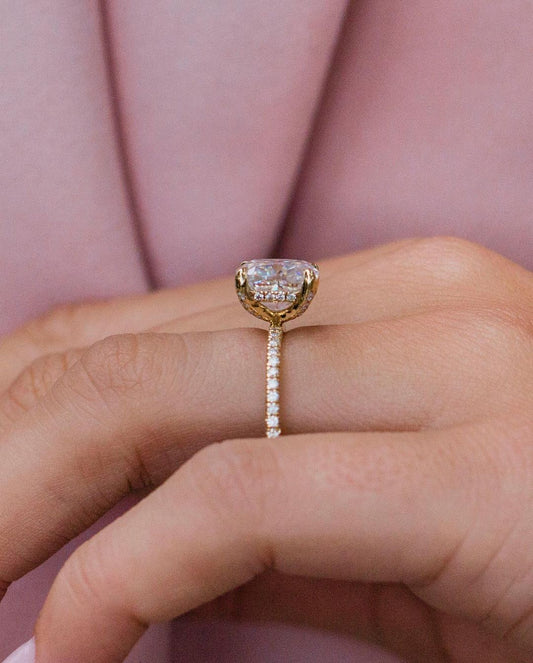 2.80 CT Cushion Solitaire Hidden Halo Moissanite Engagement Ring in Gold