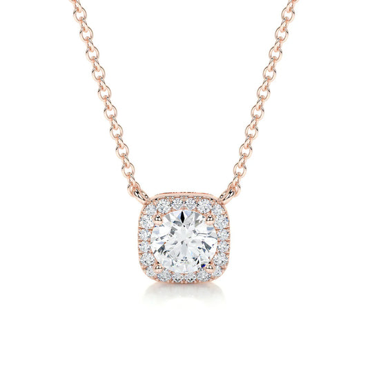 1.0 CT Round Halo Lab Grown Diamond Necklace.