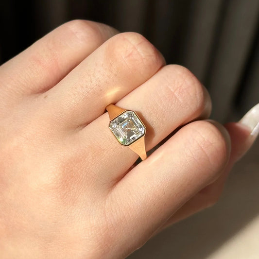 3 CT Asscher Bezel Solitaire Lab Grown Diamond Engagement Ring.
