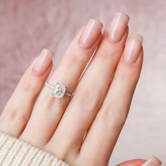2 CT Elongated Cushion Hidden Halo & Pave Moissanite Engagement Ring.