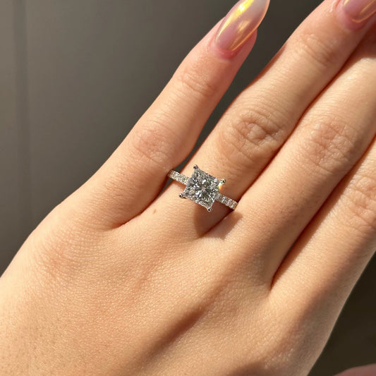 2 CT Princess Pave Lab Grown Diamond Engagement Ring.