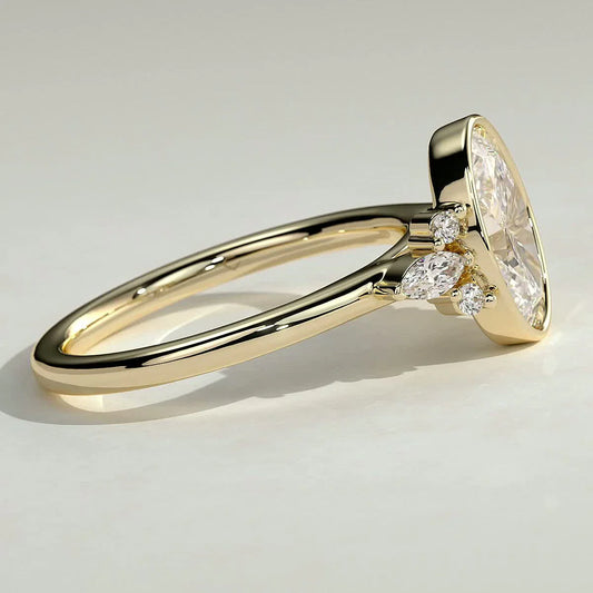 2 CT Oval Cluster Bezel Lab Grown Diamond Engagement Ring.