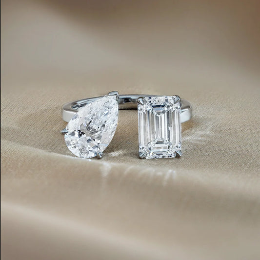 3.5 CT Pear & Emerald Toi Et Moi Lab-Grown Diamond Engagement Ring.