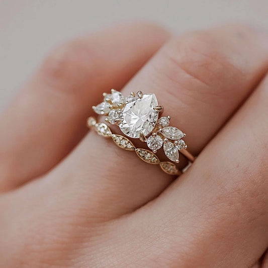 1.25 CT Pear Cluster Lab Grown Diamond Engagement Ring.