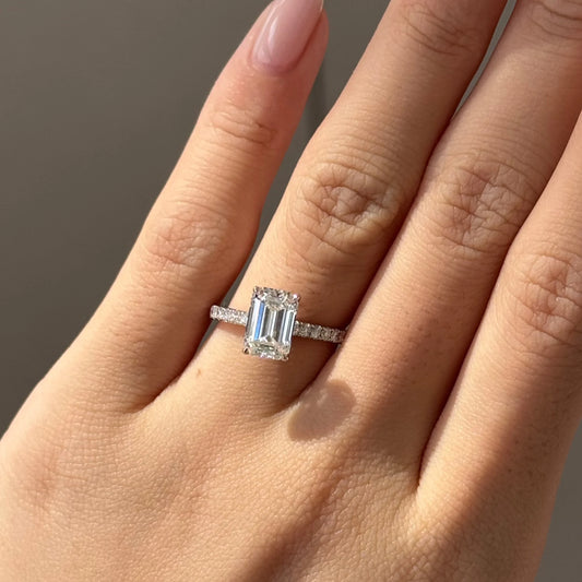 2 CT Emerald Hidden Halo & Pave Lab Grown Diamond Engagement Ring.