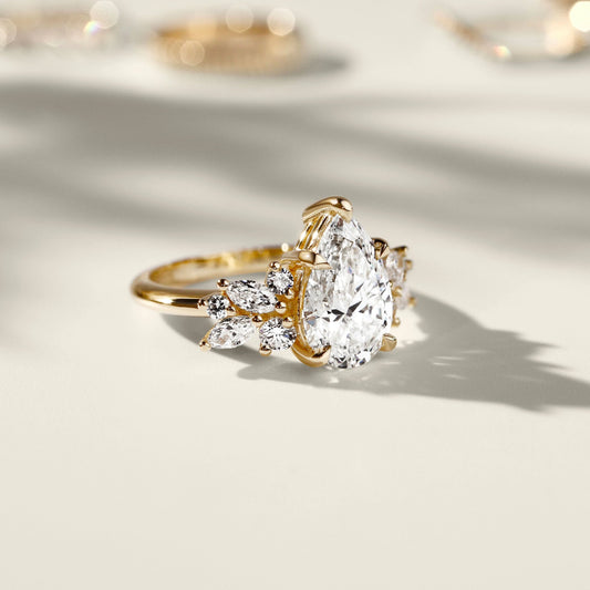 1.25 CT Pear Cluster Lab Grown Diamond Engagement Ring.